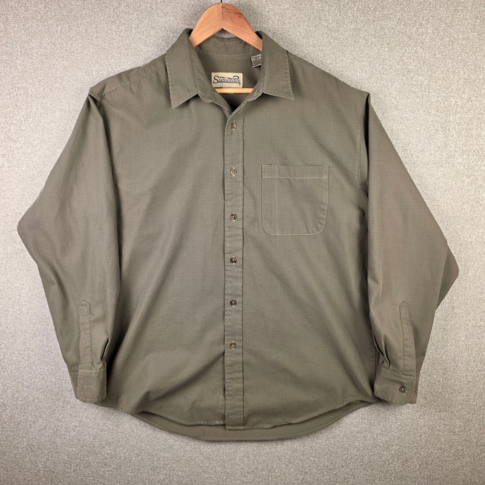 Sunweave Mens Long Sleeve Button Down Shirt Olive Green Textured Size XL